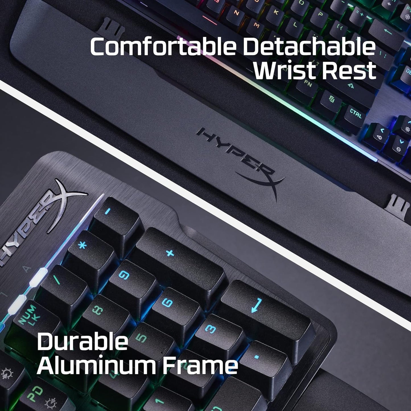 HyperX Alloy MKW100 - لوحة مفاتيح ميكانيكية للألعاب، وإضاءة RGB ديناميكية، وذاكرة مدمجة لحفظ ملفات تعريف الإضاءة، ومفاتيح ميكانيكية مقاومة للغبار، وإطار من الألومنيوم المصقول، ومسند معصم قابل للفصل (صندوق مفتوح)