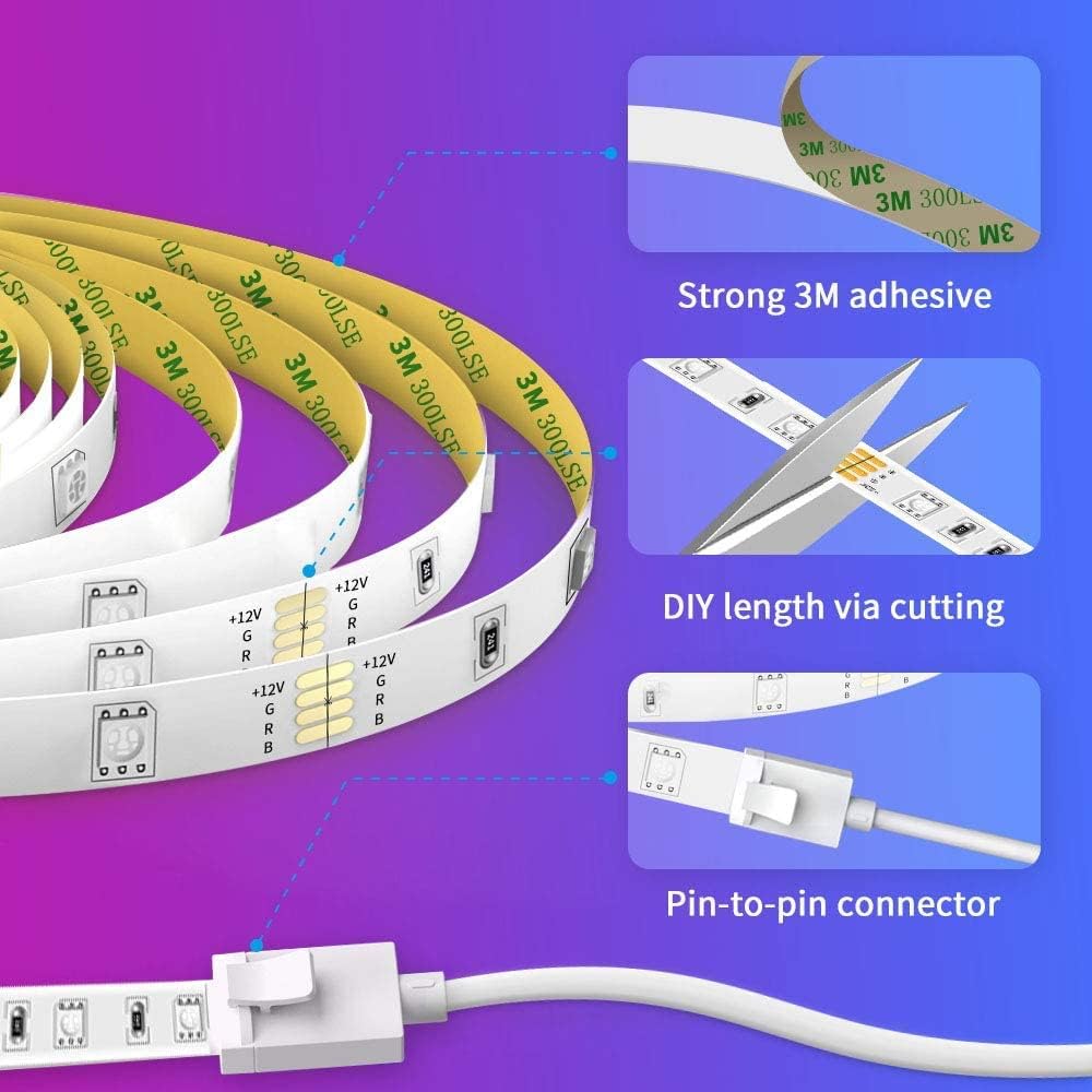Govee Smart LED Strip Lights، H6127 16.4ft (5M) WiFi LED Strip Lighting يعمل مع Alexa وGoogle Assistant، 16 مليون لون مع التحكم في التطبيقات ومزامنة الموسيقى LED أضواء للغرفة والمطبخ والتلفزيون وعيد الميلاد
