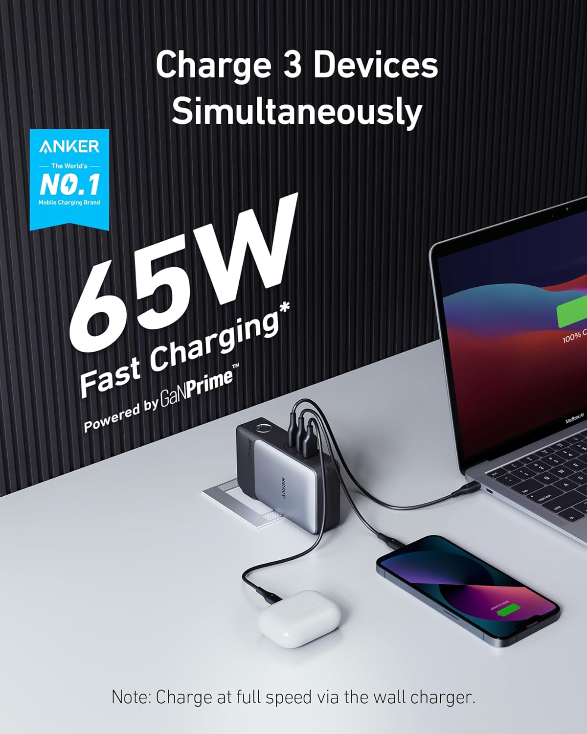 باور بانك Anker GaNPrime، شاحن هجين 2 في 1، شاحن محمول USB-C بقدرة 10,000 مللي أمبير في الساعة 30 وات مع شاحن حائط بقدرة 65 وات، يعمل مع iPhone 15/15 Plus/15 Pro/15 Pro Max/14/13 وSamsung وPixel وMacBook ، ديل