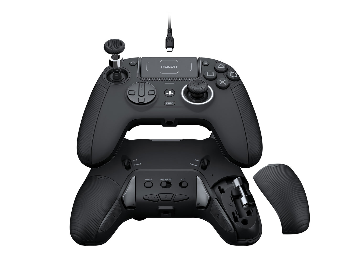 وحدة تحكم الألعاب اللاسلكية NACON Revolution 5 Pro المرخصة رسميًا لأجهزة PS5 / PS4 / الكمبيوتر الشخصي - تأثير القاعة، توقفات الزناد، أزرار قابلة للتخطيط، صوت بلوتوث - ثلاثي أسود