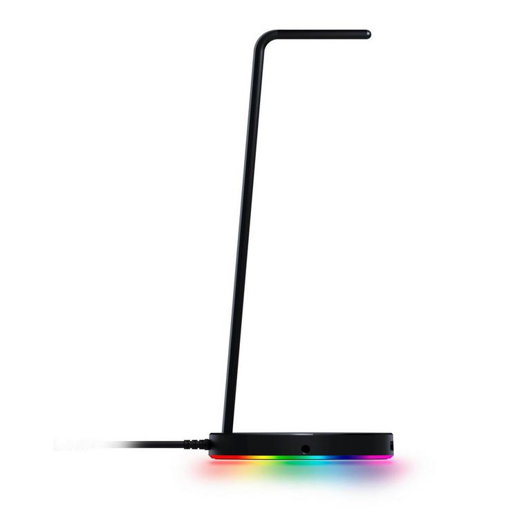 حامل حامل سماعة الرأس Razer Base Station V2 Chroma: إضاءة Chroma RGB - حامل أطول وحافة مضادة للانزلاق - منافذ شحن USB - قاعدة مطاطية مضادة للانزلاق - منفذ 3.5 مم + DAC مدمج - أسود