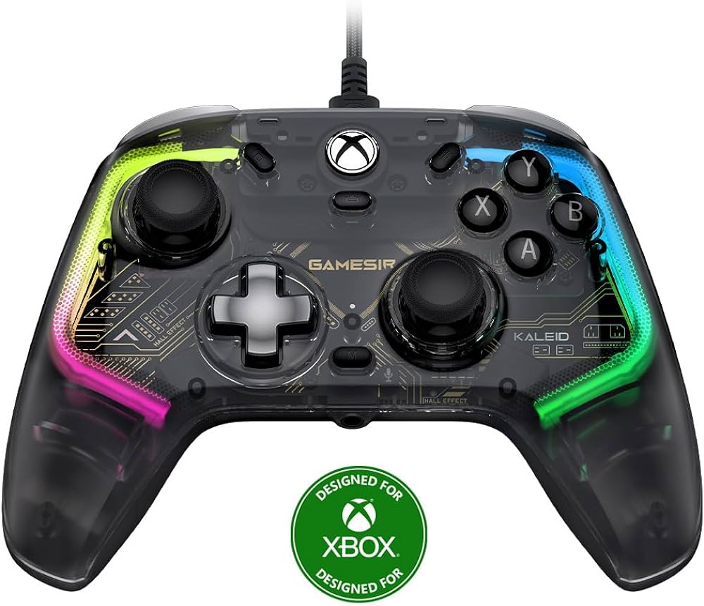 وحدة تحكم سلكية GameSir Kaleid لأجهزة Xbox Series X|S وXbox One وWindows 10/11 وSteam، لوحة ألعاب التوصيل والتشغيل، وحدة تحكم ألعاب فيديو شفافة مع عصا التحكم بتأثير Hall/مشغل Hall