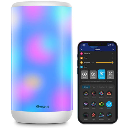 مصباح طاولة Govee RGBIC، مصباح ذكي يعمل مع Alexa، مصباح LED بجانب المصباح مع مزامنة الموسيقى و43 وضعًا للمشهد، مصباح متغير اللون لديكور غرفة النوم، ضوء ليلي خافت (سلك كهربائي) (H6052)
