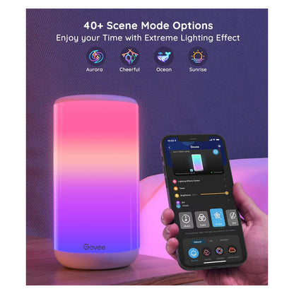 مصباح طاولة Govee RGBIC، مصباح ذكي يعمل مع Alexa، مصباح LED بجانب المصباح مع مزامنة الموسيقى و43 وضعًا للمشهد، مصباح متغير اللون لديكور غرفة النوم، ضوء ليلي خافت (سلك كهربائي) (H6052)