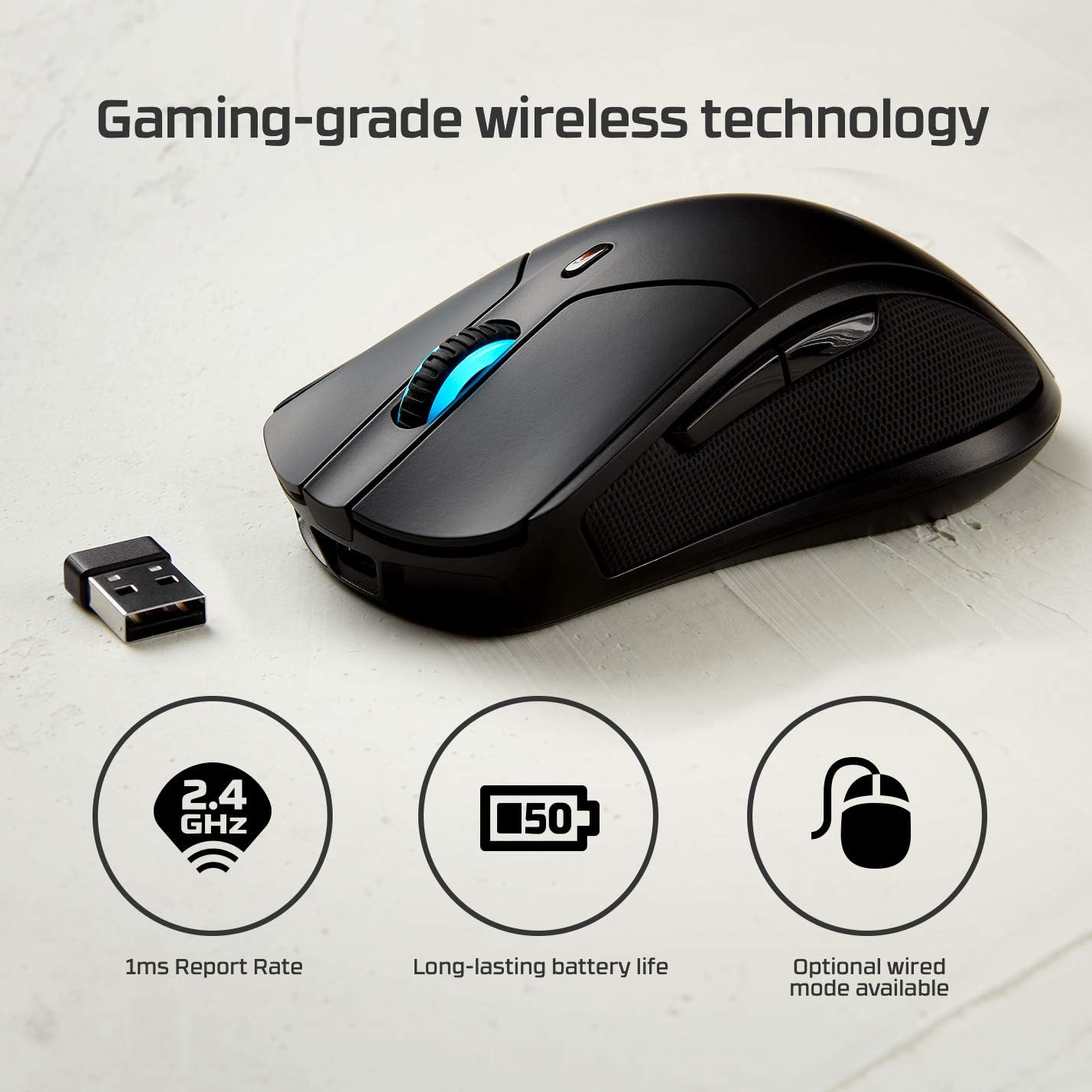 HyperX Pulsefire Dart (OPEN BOX) - ماوس ألعاب RGB لاسلكي، تخصيص التحكم بالبرمجيات، 6 أزرار قابلة للبرمجة، بطارية شحن Qi تصل إلى 50 ساعة - الكمبيوتر الشخصي، PS4، Xbox One متوافق، أسود