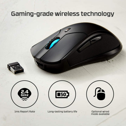 HyperX Pulsefire Dart (OPEN BOX) - ماوس ألعاب RGB لاسلكي، تخصيص التحكم بالبرمجيات، 6 أزرار قابلة للبرمجة، بطارية شحن Qi تصل إلى 50 ساعة - الكمبيوتر الشخصي، PS4، Xbox One متوافق، أسود