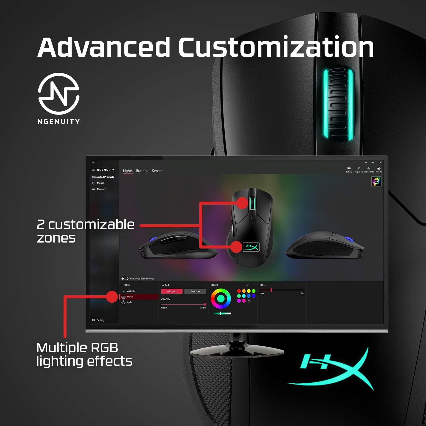 HyperX Pulsefire Dart (OPEN BOX) - ماوس ألعاب RGB لاسلكي، تخصيص التحكم بالبرمجيات، 6 أزرار قابلة للبرمجة، بطارية شحن Qi تصل إلى 50 ساعة - الكمبيوتر الشخصي، PS4، Xbox One متوافق، أسود