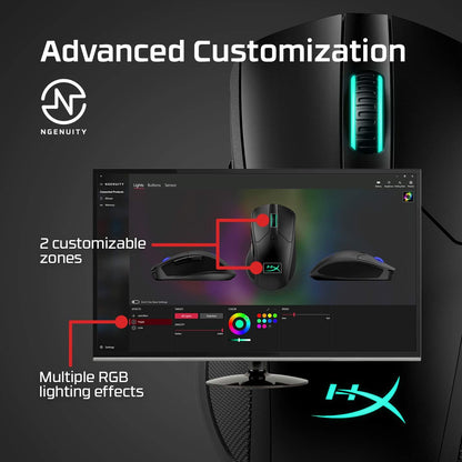 HyperX Pulsefire Dart (OPEN BOX) - ماوس ألعاب RGB لاسلكي، تخصيص التحكم بالبرمجيات، 6 أزرار قابلة للبرمجة، بطارية شحن Qi تصل إلى 50 ساعة - الكمبيوتر الشخصي، PS4، Xbox One متوافق، أسود