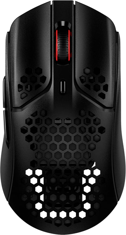 HyperX Pulsefire Haste (صندوق مفتوح) – ماوس ألعاب لاسلكي – خفيف الوزن للغاية، 61 جرام، عمر بطارية 100 ساعة، لاسلكي 2.4 جيجا هرتز، غلاف على شكل قرص العسل، تصميم سداسي، ما يصل إلى 16000 نقطة في البوصة، 6 أزرار قابلة للبرمجة – أسود
