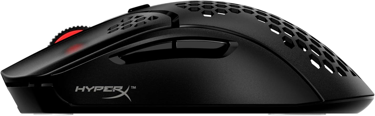 HyperX Pulsefire Haste (صندوق مفتوح) – ماوس ألعاب لاسلكي – خفيف الوزن للغاية، 61 جرام، عمر بطارية 100 ساعة، لاسلكي 2.4 جيجا هرتز، غلاف على شكل قرص العسل، تصميم سداسي، ما يصل إلى 16000 نقطة في البوصة، 6 أزرار قابلة للبرمجة – أسود