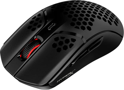 HyperX Pulsefire Haste (صندوق مفتوح) – ماوس ألعاب لاسلكي – خفيف الوزن للغاية، 61 جرام، عمر بطارية 100 ساعة، لاسلكي 2.4 جيجا هرتز، غلاف على شكل قرص العسل، تصميم سداسي، ما يصل إلى 16000 نقطة في البوصة، 6 أزرار قابلة للبرمجة – أسود
