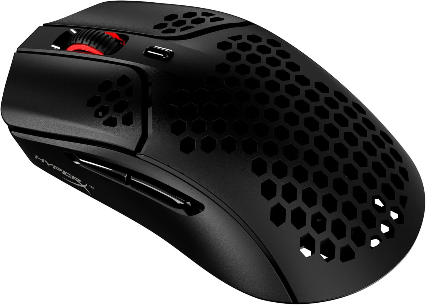 HyperX Pulsefire Haste (صندوق مفتوح) – ماوس ألعاب لاسلكي – خفيف الوزن للغاية، 61 جرام، عمر بطارية 100 ساعة، لاسلكي 2.4 جيجا هرتز، غلاف على شكل قرص العسل، تصميم سداسي، ما يصل إلى 16000 نقطة في البوصة، 6 أزرار قابلة للبرمجة – أسود