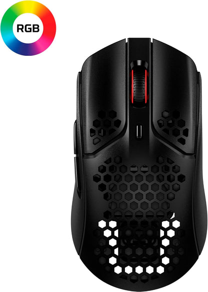 HyperX Pulsefire Haste (صندوق مفتوح) – ماوس ألعاب لاسلكي – خفيف الوزن للغاية، 61 جرام، عمر بطارية 100 ساعة، لاسلكي 2.4 جيجا هرتز، غلاف على شكل قرص العسل، تصميم سداسي، ما يصل إلى 16000 نقطة في البوصة، 6 أزرار قابلة للبرمجة – أسود