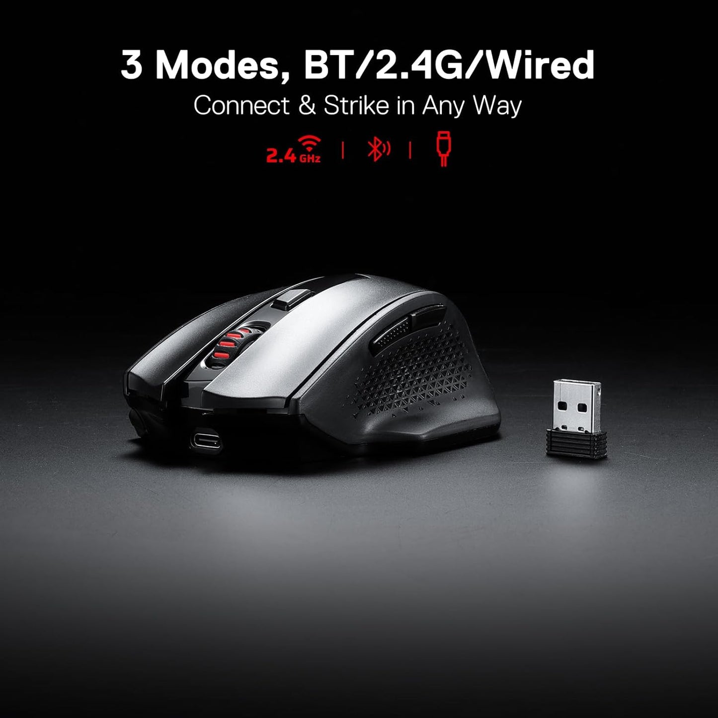 Redragon WOKI M994 ماوس ألعاب بلوتوث لاسلكي WOKI، 26000 نقطة في البوصة ماوس ألعاب سلكي/لاسلكي مع اتصال 3 أوضاع، BT و2.4G لاسلكي، 6 أزرار ماكرو، سعة طاقة متينة للكمبيوتر الشخصي/Mac/الكمبيوتر المحمول