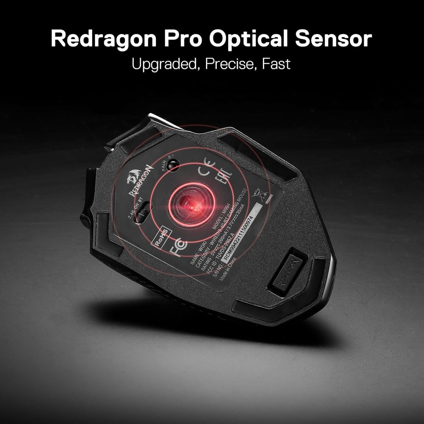 Redragon WOKI M994 ماوس ألعاب بلوتوث لاسلكي WOKI، 26000 نقطة في البوصة ماوس ألعاب سلكي/لاسلكي مع اتصال 3 أوضاع، BT و2.4G لاسلكي، 6 أزرار ماكرو، سعة طاقة متينة للكمبيوتر الشخصي/Mac/الكمبيوتر المحمول