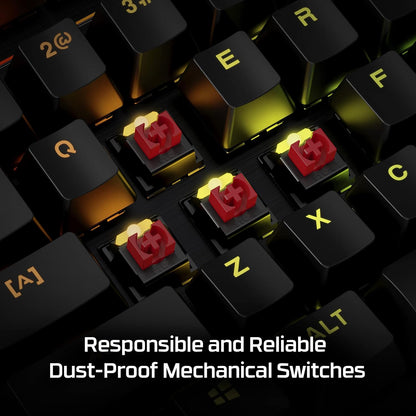 HyperX Alloy MKW100 - لوحة مفاتيح ميكانيكية للألعاب، وإضاءة RGB ديناميكية، وذاكرة مدمجة لحفظ ملفات تعريف الإضاءة، ومفاتيح ميكانيكية مقاومة للغبار، وإطار من الألومنيوم المصقول، ومسند معصم قابل للفصل (صندوق مفتوح)