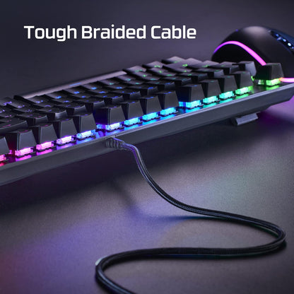 HyperX Alloy MKW100 - لوحة مفاتيح ميكانيكية للألعاب، وإضاءة RGB ديناميكية، وذاكرة مدمجة لحفظ ملفات تعريف الإضاءة، ومفاتيح ميكانيكية مقاومة للغبار، وإطار من الألومنيوم المصقول، ومسند معصم قابل للفصل (صندوق مفتوح)