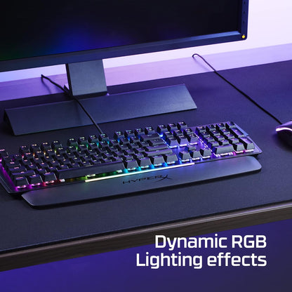 HyperX Alloy MKW100 - لوحة مفاتيح ميكانيكية للألعاب، وإضاءة RGB ديناميكية، وذاكرة مدمجة لحفظ ملفات تعريف الإضاءة، ومفاتيح ميكانيكية مقاومة للغبار، وإطار من الألومنيوم المصقول، ومسند معصم قابل للفصل (صندوق مفتوح)