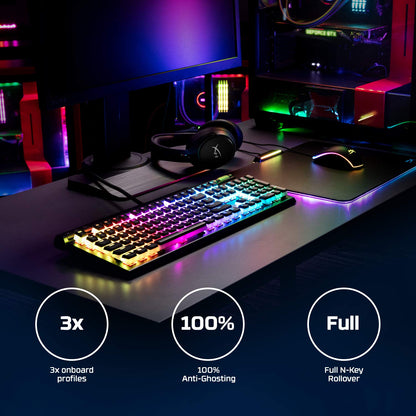 HyperX Alloy Elite 2 - لوحة مفاتيح ميكانيكية للألعاب، إضاءة يتم التحكم فيها بواسطة البرامج وتخصيص ماكرو، أغطية مفاتيح ABS Pudding، عناصر تحكم في الوسائط، إضاءة خلفية LED RGB، مفتاح خطي، HyperX Red، Black (صندوق مفتوح)