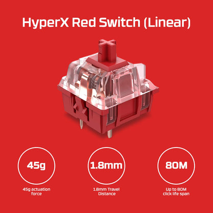 HyperX Alloy Elite 2 - لوحة مفاتيح ميكانيكية للألعاب، إضاءة يتم التحكم فيها بواسطة البرامج وتخصيص ماكرو، أغطية مفاتيح ABS Pudding، عناصر تحكم في الوسائط، إضاءة خلفية LED RGB، مفتاح خطي، HyperX Red، Black (صندوق مفتوح)