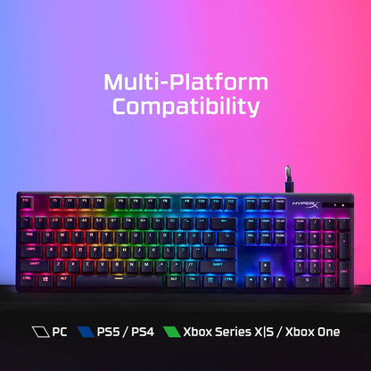 HyperX Alloy Origins PBT - لوحة مفاتيح ميكانيكية للألعاب، أغطية مفاتيح PBT، إضاءة RGB، مدمج، هيكل من الألومنيوم، أقدام قابلة للتعديل، قابلة للتخصيص مع HyperX NGENUITY، ذاكرة مدمجة - مفتاح HyperX Clicky Blue (صندوق مفتوح)