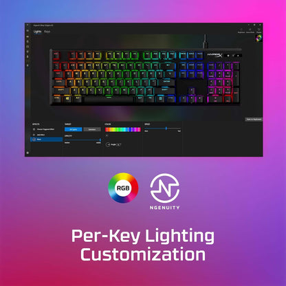 HyperX Alloy Origins PBT - لوحة مفاتيح ميكانيكية للألعاب، أغطية مفاتيح PBT، إضاءة RGB، مدمج، هيكل من الألومنيوم، أقدام قابلة للتعديل، قابلة للتخصيص مع HyperX NGENUITY، ذاكرة مدمجة - مفتاح HyperX Clicky Blue (صندوق مفتوح)