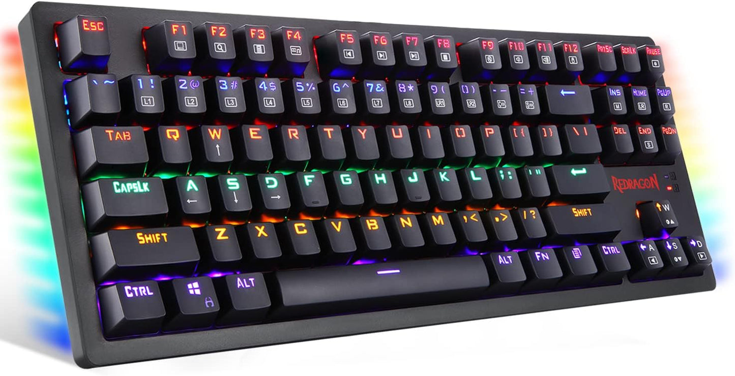 Redragon K598 TKL لوحة مفاتيح ميكانيكية لاسلكية بني مفاتيح مدمجة 87 مفتاح بدون مفتاح RGB LED لوحة مفاتيح ألعاب بإضاءة خلفية لأجهزة الكمبيوتر التي تعمل بنظام Windows