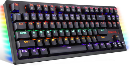 Redragon K598 TKL لوحة مفاتيح ميكانيكية لاسلكية بني مفاتيح مدمجة 87 مفتاح بدون مفتاح RGB LED لوحة مفاتيح ألعاب بإضاءة خلفية لأجهزة الكمبيوتر التي تعمل بنظام Windows