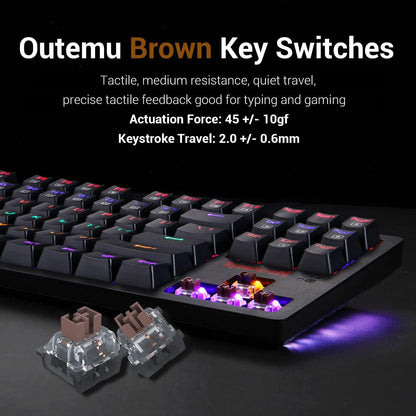 Redragon K598 TKL لوحة مفاتيح ميكانيكية لاسلكية بني مفاتيح مدمجة 87 مفتاح بدون مفتاح RGB LED لوحة مفاتيح ألعاب بإضاءة خلفية لأجهزة الكمبيوتر التي تعمل بنظام Windows
