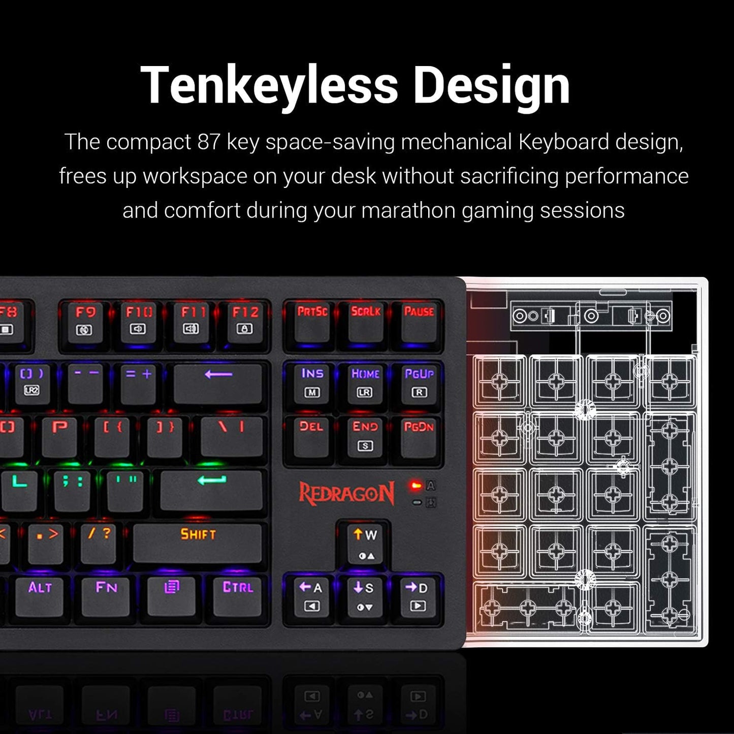Redragon K598 TKL لوحة مفاتيح ميكانيكية لاسلكية بني مفاتيح مدمجة 87 مفتاح بدون مفتاح RGB LED لوحة مفاتيح ألعاب بإضاءة خلفية لأجهزة الكمبيوتر التي تعمل بنظام Windows