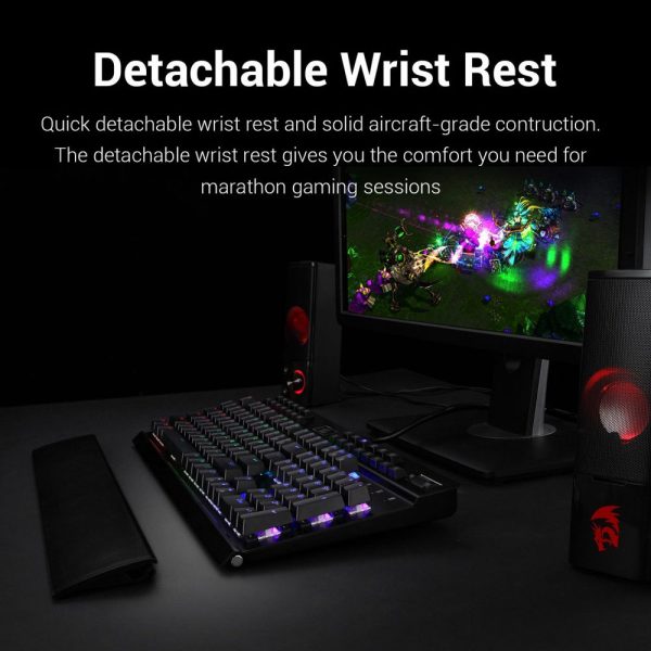 لوحة مفاتيح ميكانيكية للألعاب Redragon K550، إضاءة خلفية LED RGB مع مفاتيح بنية، تسجيل ماكرو، مسند للمعصم، التحكم في مستوى الصوت، حجم كامل، Yama، ممر USB لألعاب Windows PC (أسود)