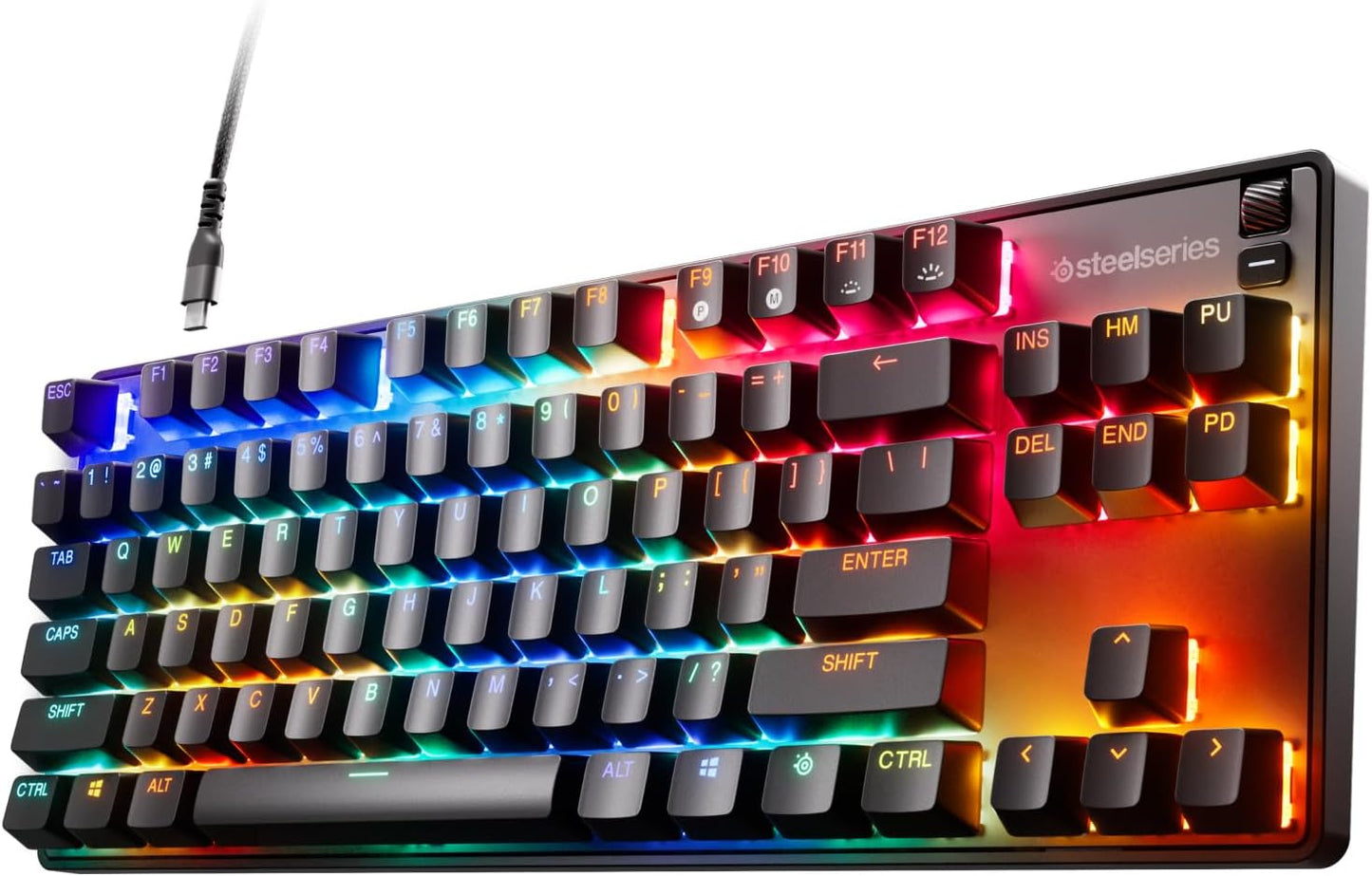 SteelSeries Apex 9 TKL - لوحة مفاتيح ميكانيكية للألعاب - مفاتيح بصرية - تشغيل بنقطتين - عامل شكل مدمج للرياضات الإلكترونية بدون مفتاح - مفاتيح قابلة للتبديل السريع - تخطيط QWERTY باللغة الإنجليزية