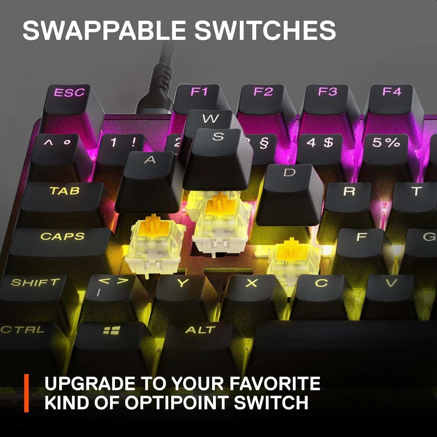 SteelSeries Apex 9 TKL - لوحة مفاتيح ميكانيكية للألعاب - مفاتيح بصرية - تشغيل بنقطتين - عامل شكل مدمج للرياضات الإلكترونية بدون مفتاح - مفاتيح قابلة للتبديل السريع - تخطيط QWERTY باللغة الإنجليزية