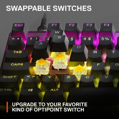 SteelSeries Apex 9 TKL - لوحة مفاتيح ميكانيكية للألعاب - مفاتيح بصرية - تشغيل بنقطتين - عامل شكل مدمج للرياضات الإلكترونية بدون مفتاح - مفاتيح قابلة للتبديل السريع - تخطيط QWERTY باللغة الإنجليزية