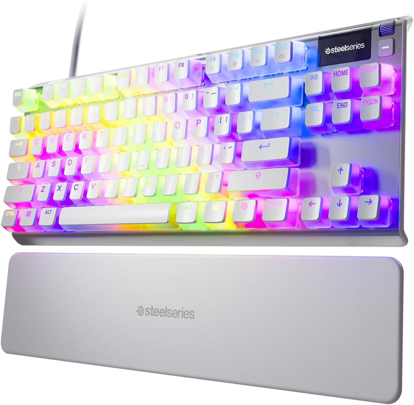 SteelSeries Apex 7 TKL Ghost - لوحة مفاتيح ميكانيكية للألعاب - شاشة OLED الذكية - خطية وهادئة - أغطية مفاتيح Doubleshot PBT Pudding - تخطيط QWERTY الأمريكي