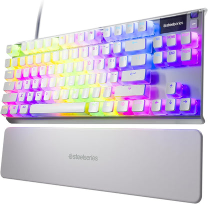SteelSeries Apex 7 TKL Ghost - لوحة مفاتيح ميكانيكية للألعاب - شاشة OLED الذكية - خطية وهادئة - أغطية مفاتيح Doubleshot PBT Pudding - تخطيط QWERTY الأمريكي
