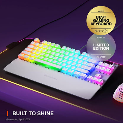 SteelSeries Apex 7 TKL Ghost - لوحة مفاتيح ميكانيكية للألعاب - شاشة OLED الذكية - خطية وهادئة - أغطية مفاتيح Doubleshot PBT Pudding - تخطيط QWERTY الأمريكي