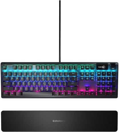 لوحة مفاتيح الألعاب الميكانيكية الهجينة USB Apex 5 من SteelSeries - إضاءة RGB لكل مفتاح - إطار من سبائك الألومنيوم Aircraft grade - شاشة OLED الذكية (مفتاح أزرق هجين)