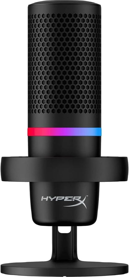 ميكروفون مكثف USB HyperX DuoCast (علبة مفتوحة) RGB للكمبيوتر الشخصي، PS5، PS4، Mac، حامل صدمات منخفض الارتفاع، قلبي الشكل، متعدد الاتجاهات، مرشح بوب، التحكم في المكسب، الألعاب، البث، البث الصوتي، Twitch، YouTube، Discord