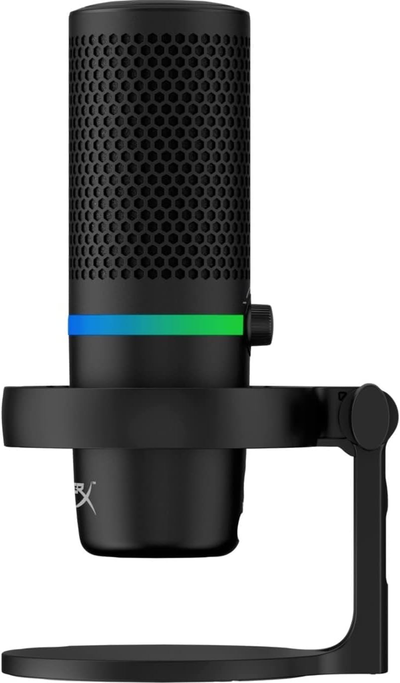 ميكروفون مكثف USB HyperX DuoCast (علبة مفتوحة) RGB للكمبيوتر الشخصي، PS5، PS4، Mac، حامل صدمات منخفض الارتفاع، قلبي الشكل، متعدد الاتجاهات، مرشح بوب، التحكم في المكسب، الألعاب، البث، البث الصوتي، Twitch، YouTube، Discord