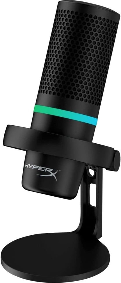 ميكروفون مكثف USB HyperX DuoCast (علبة مفتوحة) RGB للكمبيوتر الشخصي، PS5، PS4، Mac، حامل صدمات منخفض الارتفاع، قلبي الشكل، متعدد الاتجاهات، مرشح بوب، التحكم في المكسب، الألعاب، البث، البث الصوتي، Twitch، YouTube، Discord