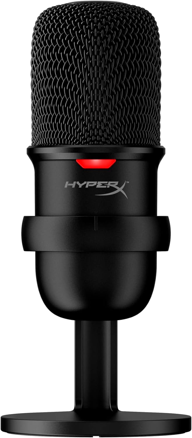 ميكروفون ألعاب مكثف USB من HyperX SoloCast (صندوق مفتوح) لأجهزة الكمبيوتر الشخصية وPS4 وPS5 وMac، مستشعر كتم الصوت بنقرة واحدة، نمط قطبي قلبي، رائع للبث المباشر والبودكاست وTwitch وYouTube وDiscord، لون أسود