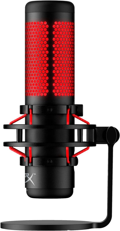 ميكروفون ألعاب مكثف USB من HyperX QuadCast (صندوق مفتوح) للكمبيوتر الشخصي وPS4 وPS5 وMac، مع حامل مضاد للاهتزاز، وأربعة أنماط قطبية، وفلتر بوب، والتحكم في المكسب، والبودكاست، وTwitch، وYouTube، وDiscord، ومصباح LED أحمر