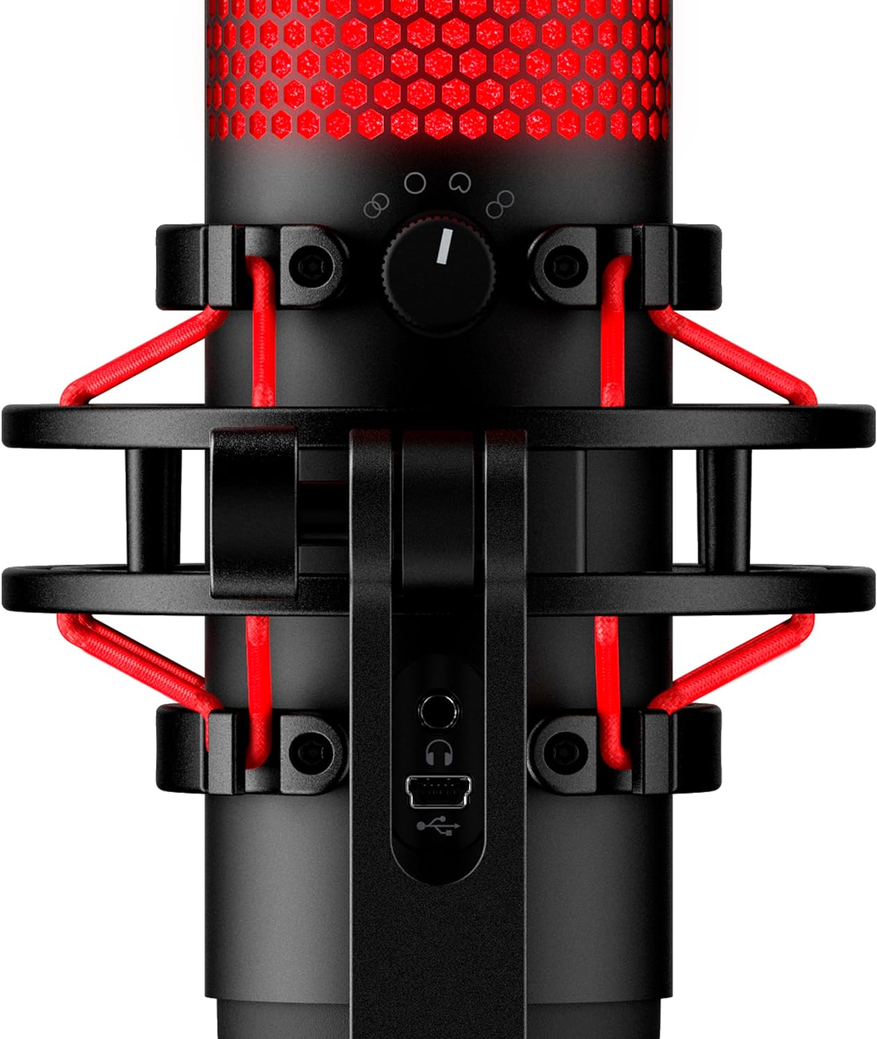 ميكروفون ألعاب مكثف USB من HyperX QuadCast (صندوق مفتوح) للكمبيوتر الشخصي وPS4 وPS5 وMac، مع حامل مضاد للاهتزاز، وأربعة أنماط قطبية، وفلتر بوب، والتحكم في المكسب، والبودكاست، وTwitch، وYouTube، وDiscord، ومصباح LED أحمر