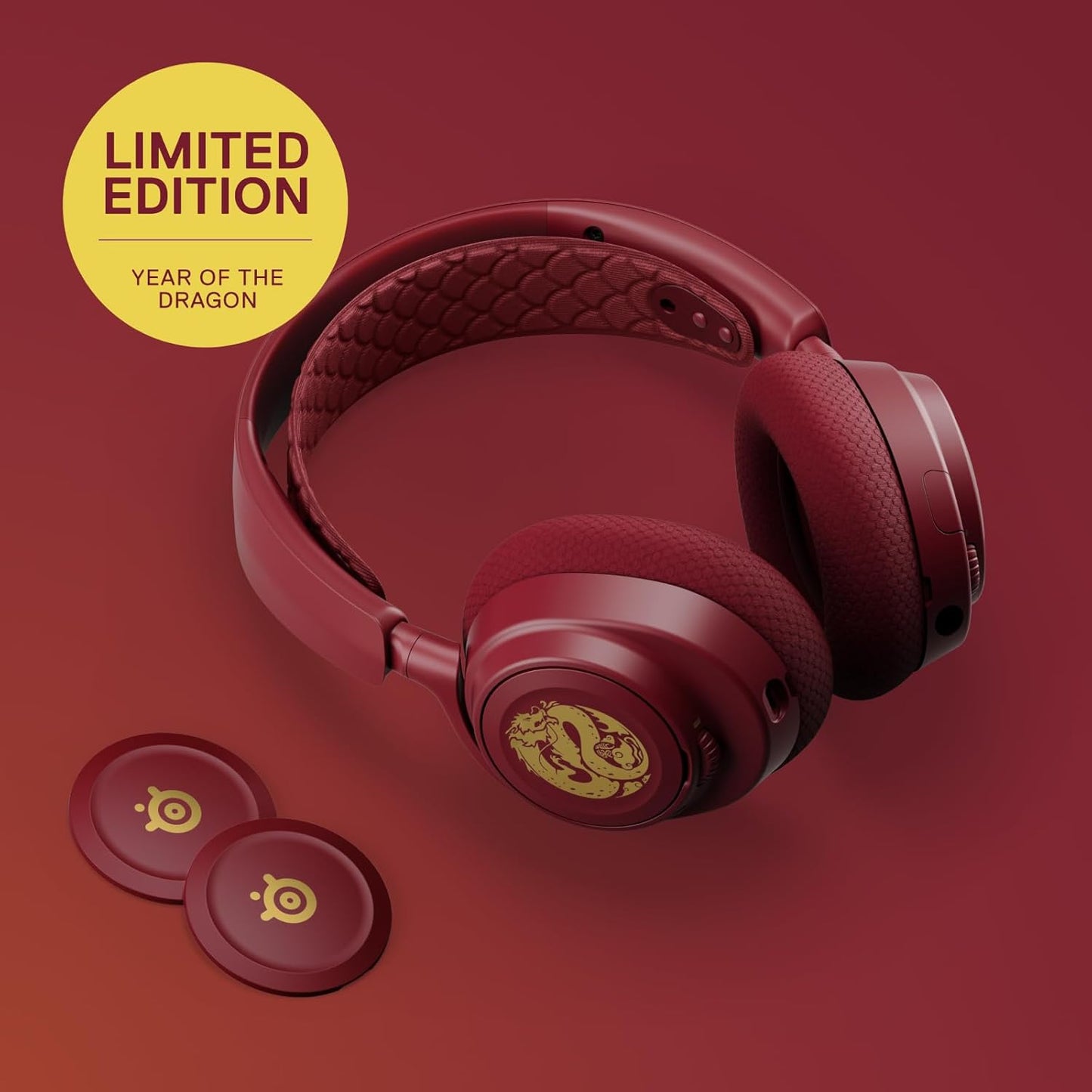 سماعة الألعاب اللاسلكية SteelSeries Arctis Nova 7 متعددة المنصات - إصدار Dragon - مجموعتان من لوحات مكبرات الصوت - لاسلكية مزدوجة 2.4 جيجا هرتز وبلوتوث - بطارية شحن سريع 38 ساعة - الكمبيوتر الشخصي، بلاي ستيشن، ماك، الهاتف المحمول، سويتش