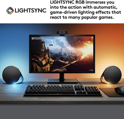 نظام مكبر صوت للألعاب Logitech G560 PC مع صوت محيطي 7.1 DTS:X فائق، LIGHTSYNC RGB قائم على اللعبة، مكبري صوت ومضخم صوت، بلوتوث، USB، تجربة ألعاب غامرة - أسود