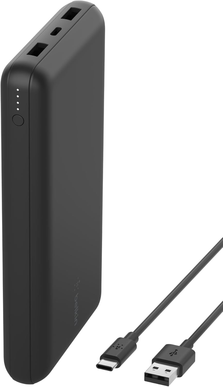بطارية بيلكين 20K Boost Charge الخارجية مع كابل USB-A إلى USB-C باللون الأسود