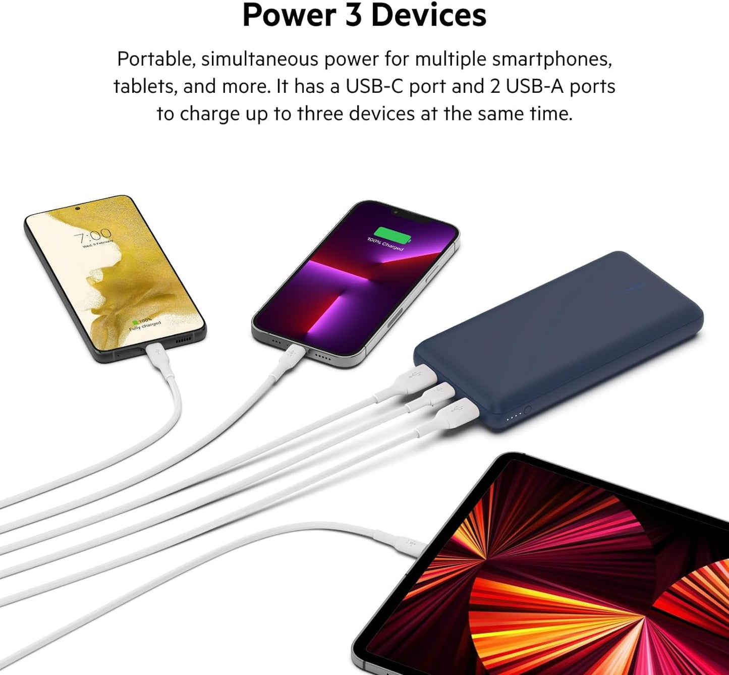 بطارية بيلكين 20K Boost Charge الخارجية مع كابل USB-A إلى USB-C باللون الأزرق
