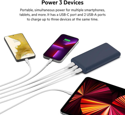 بطارية بيلكين 20K Boost Charge الخارجية مع كابل USB-A إلى USB-C باللون الأزرق