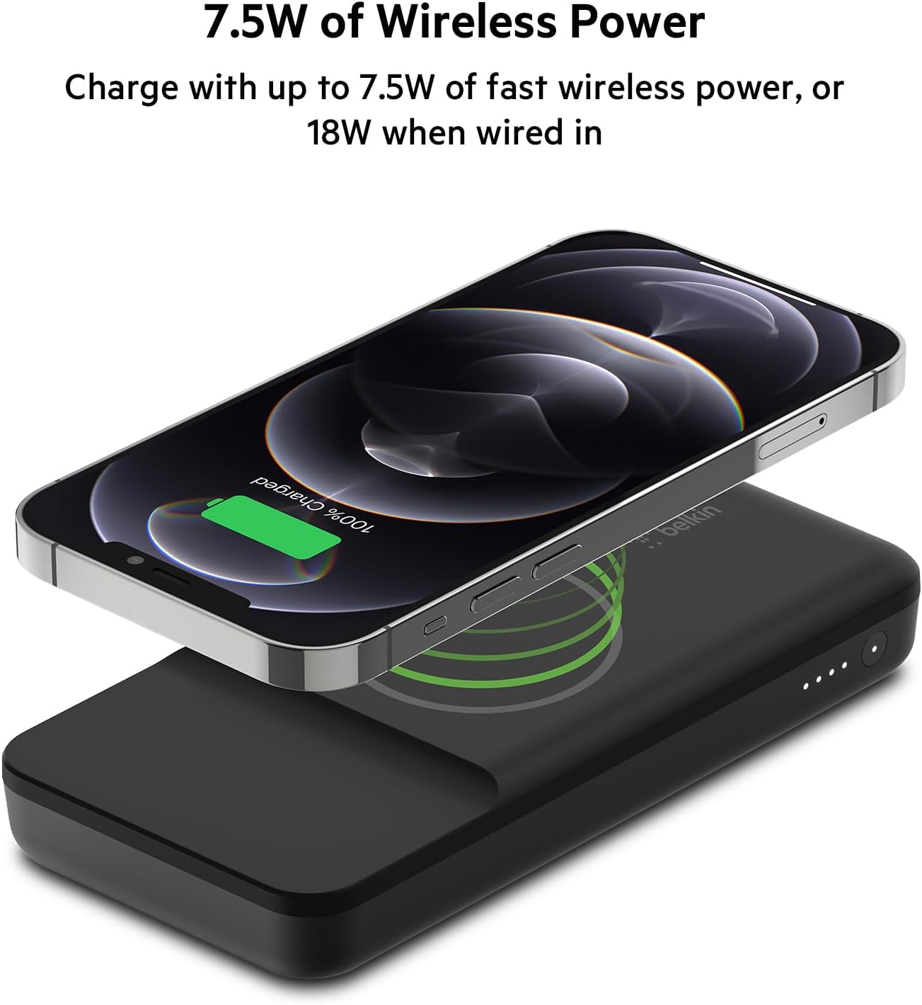 بنك الطاقة Belkin BoostCharge المغناطيسي 10 كيلو مللي أمبير في الساعة - شاحن iPhone سريع مغناطيسي 7.5 وات - شاحن لاسلكي لحزمة البطارية المتوافقة مع MagSafe - شاحن USBC - شاحن محمول لأجهزة iPhone 14 وiPhone 13 و12